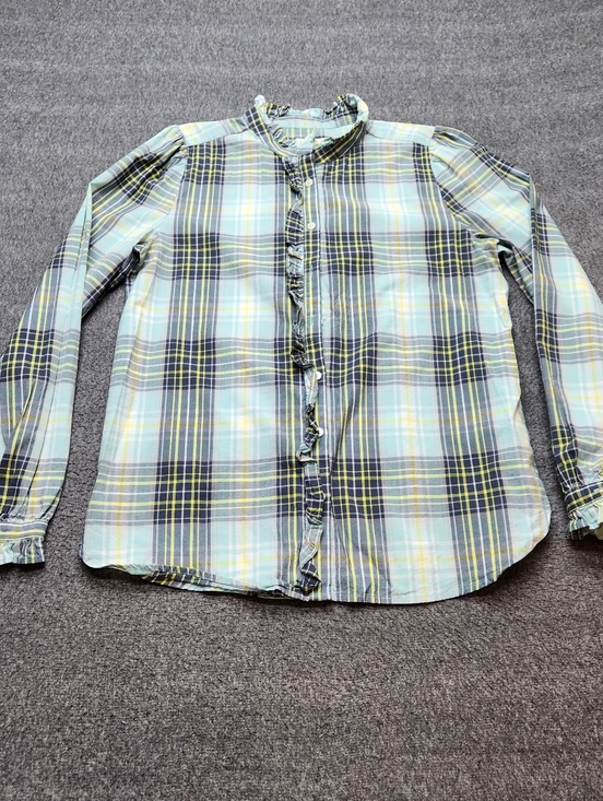 LOFT Other - LOFT Plaid Ruffle Blouse Small Blue Yellow Cotton Modal Long Sleeve‎